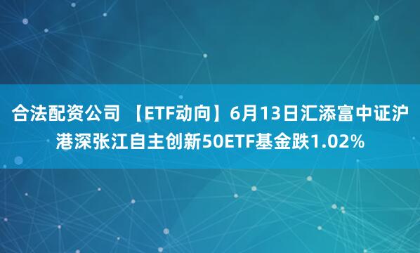 合法配资公司 【ETF动向】6月13日汇添富中证沪港深张江自主创新50ETF基金跌1.02%